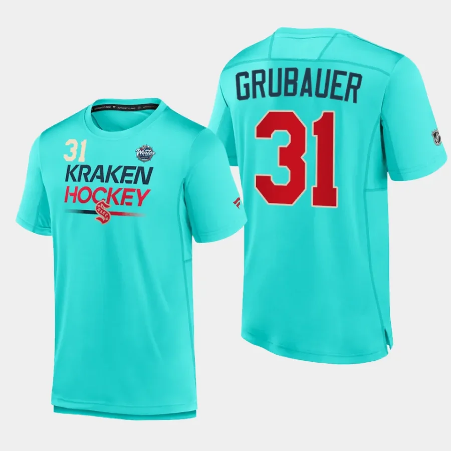 kraken philipp grubauer light blue authentic pro tech 2024 winter classic t shirt