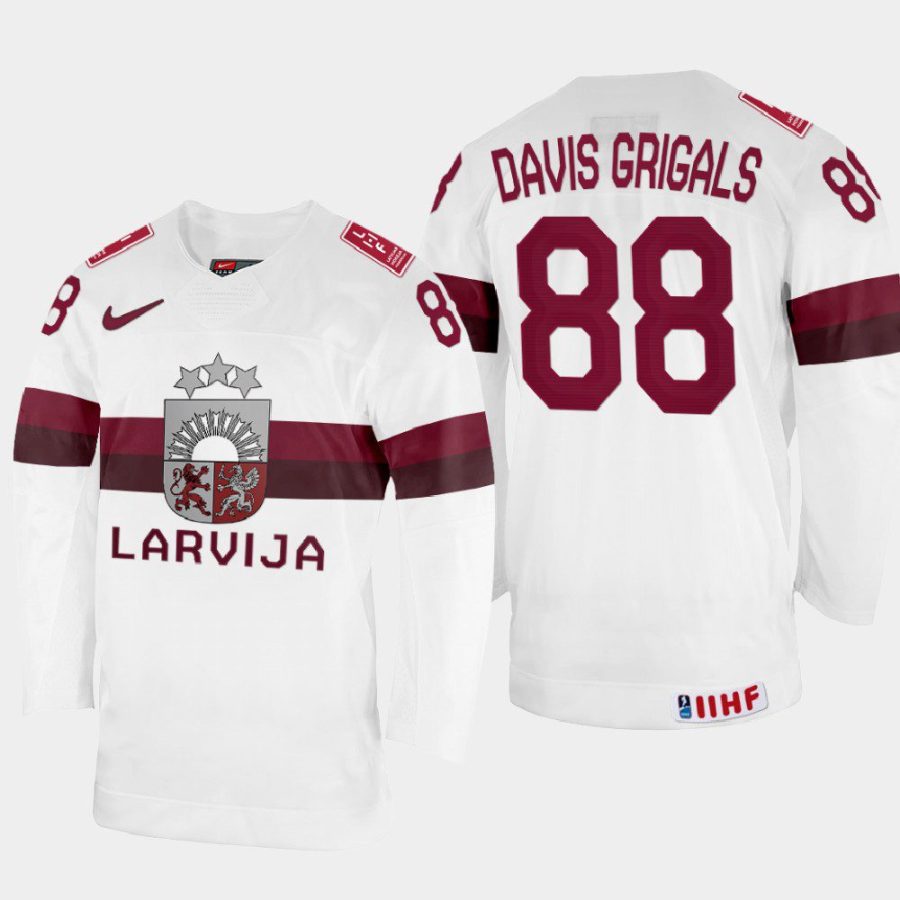 latvia hockey gustavs davis grigals 2022 iihf world championship home jersey white