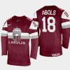 latvia hockey rodrigo abols 2022 iihf world championship away jersey maroon