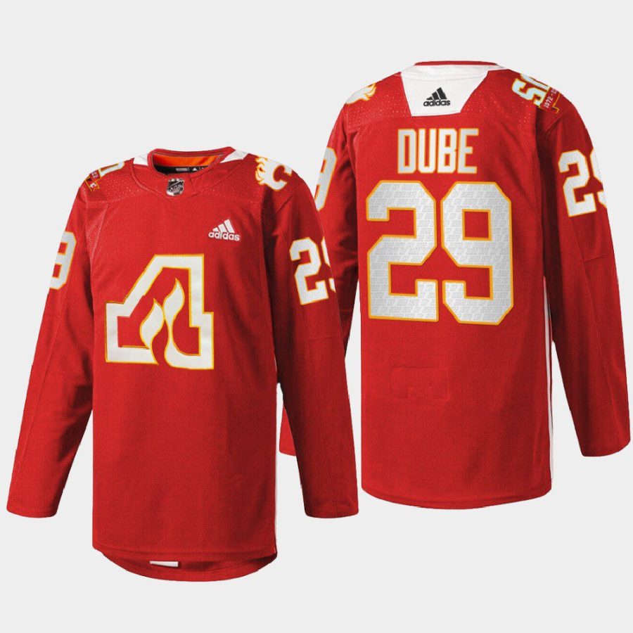 men atlanta flames dillon dube 2022 warm up 50th anniversary red jersey