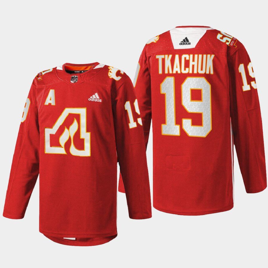 men atlanta flames matthew tkachuk 2022 warm up 50th anniversary red jersey