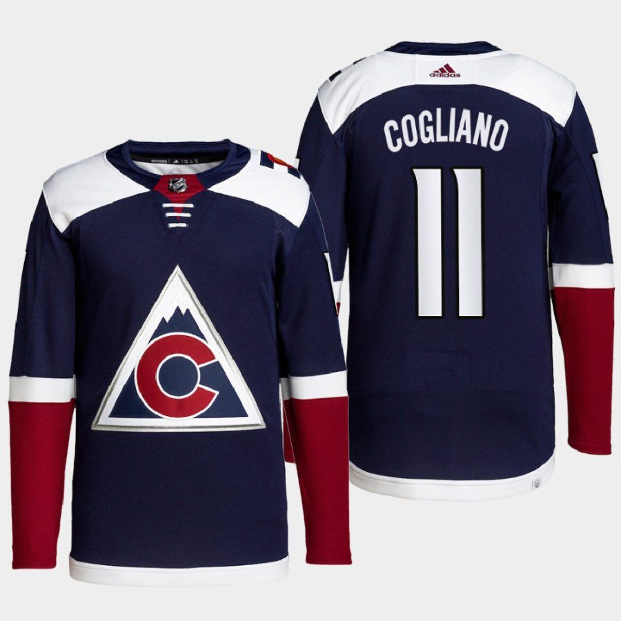 men avalanche andrew cogliano 2022 primegreen authentic pro alternate navy jersey