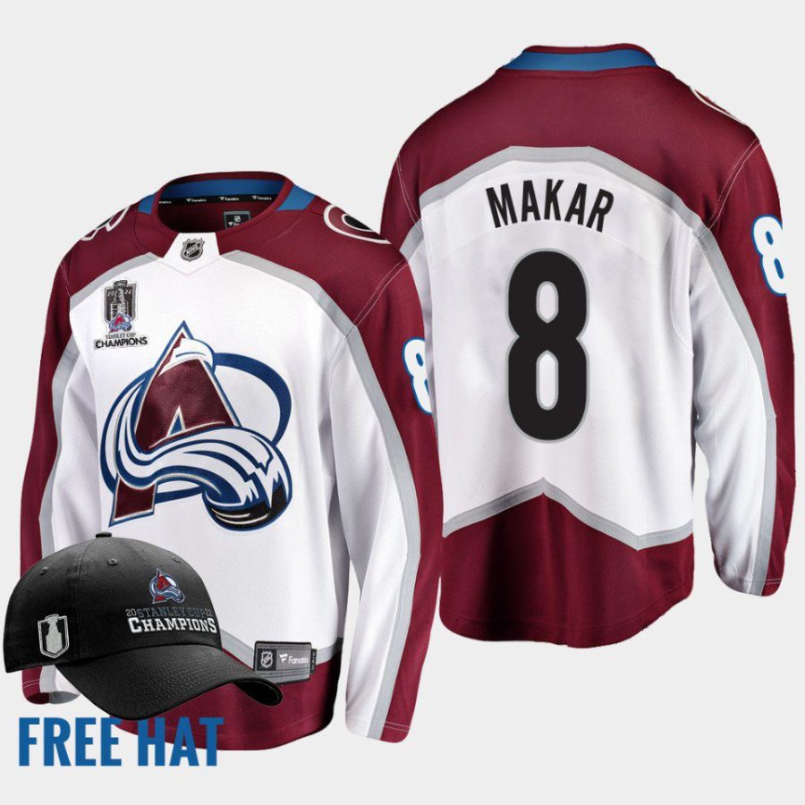 men avalanche cale makar free hat 2022 stanley cup champions white jersey