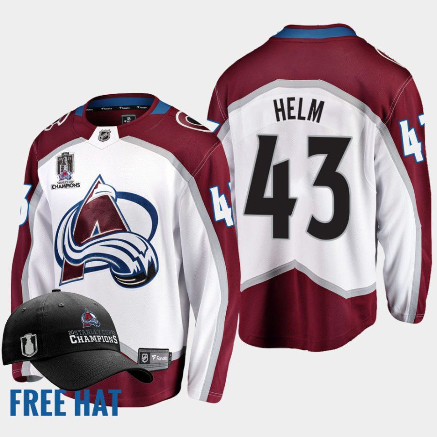 men avalanche darren helm free hat 2022 stanley cup champions white jersey