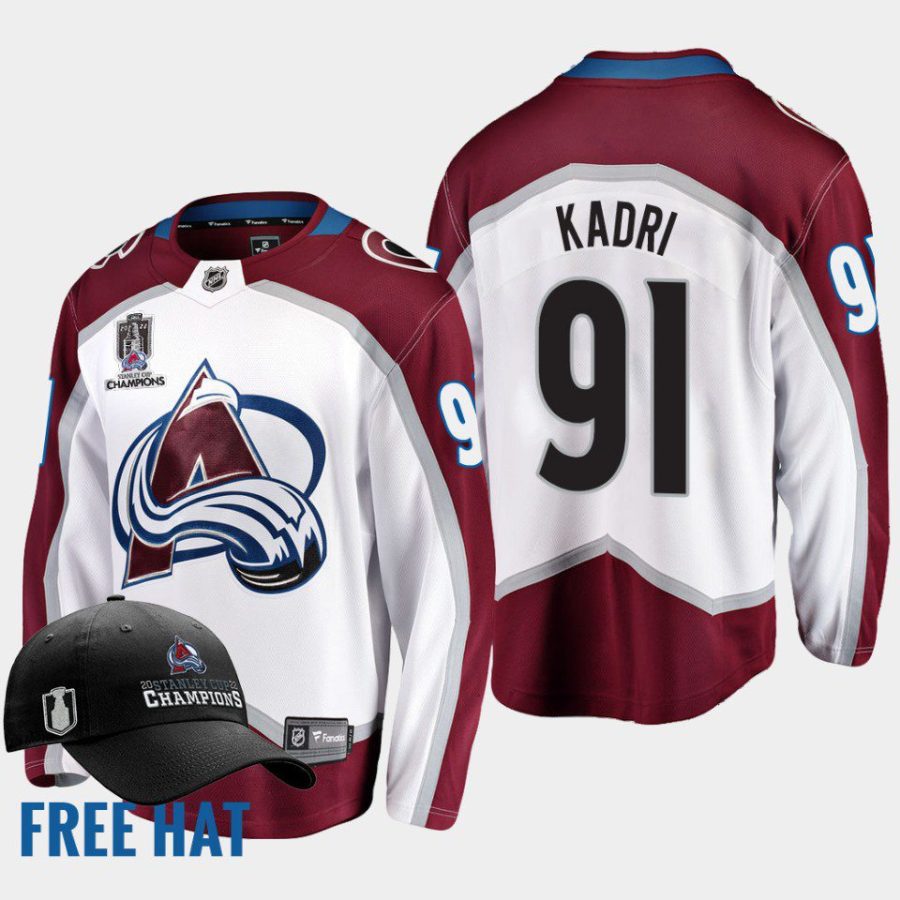 men avalanche nazem kadri free hat 2022 stanley cup champions white jersey