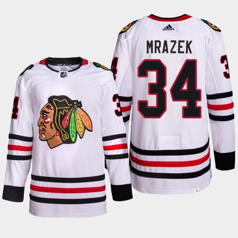 men blackhawks petr mrazek away primegreen authentic white jersey