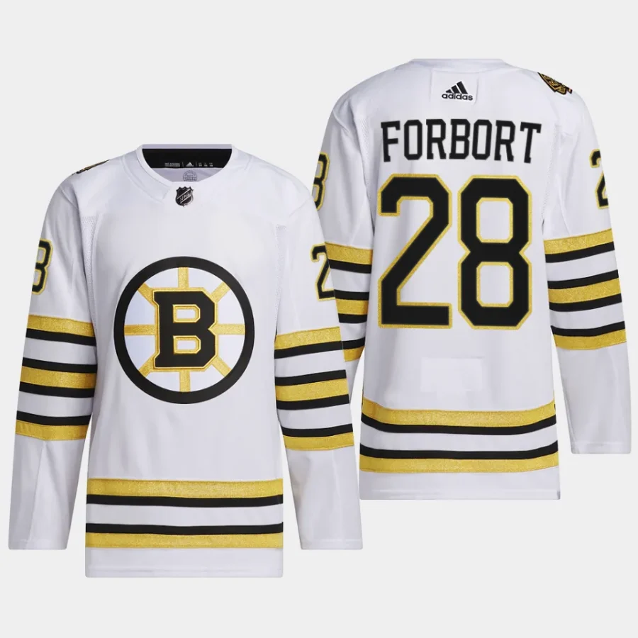 men bruins derek forbort 2023 24 primegreen 100th anniversary authentic player white jersey