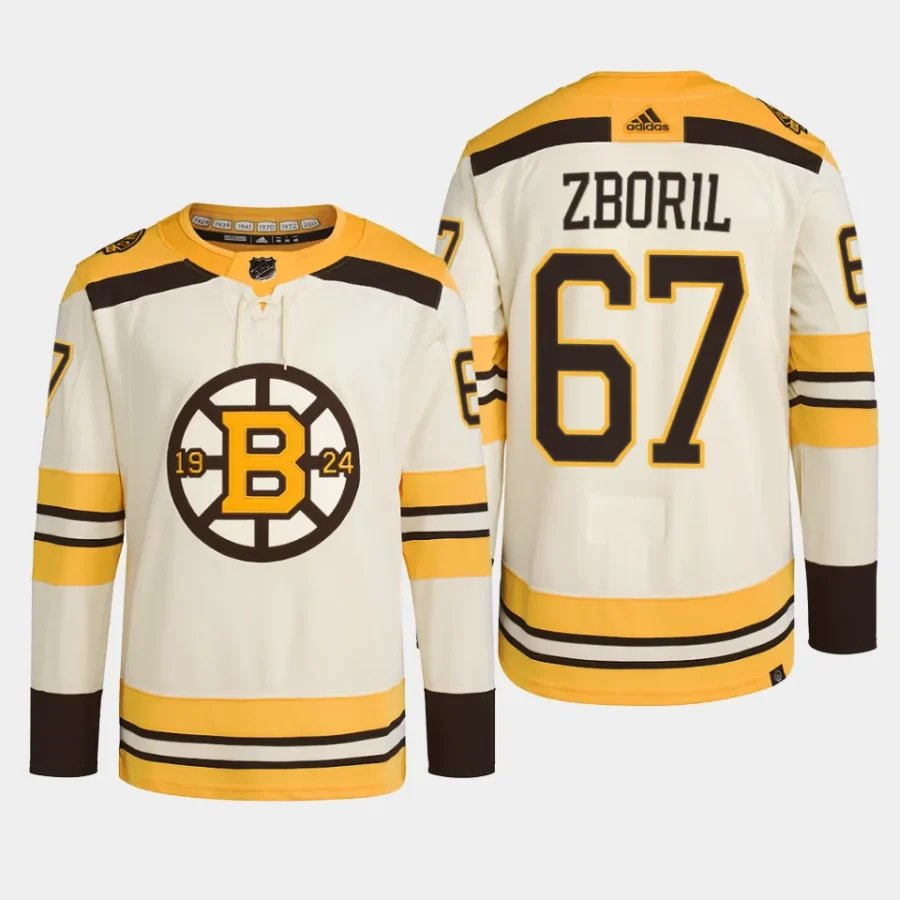 men bruins jakub zboril 2023 24 primegreen 100th anniversary authentic player cream jersey