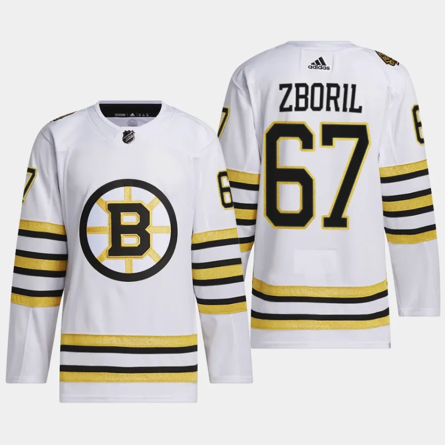 men bruins jakub zboril 2023 24 primegreen 100th anniversary authentic player white jersey