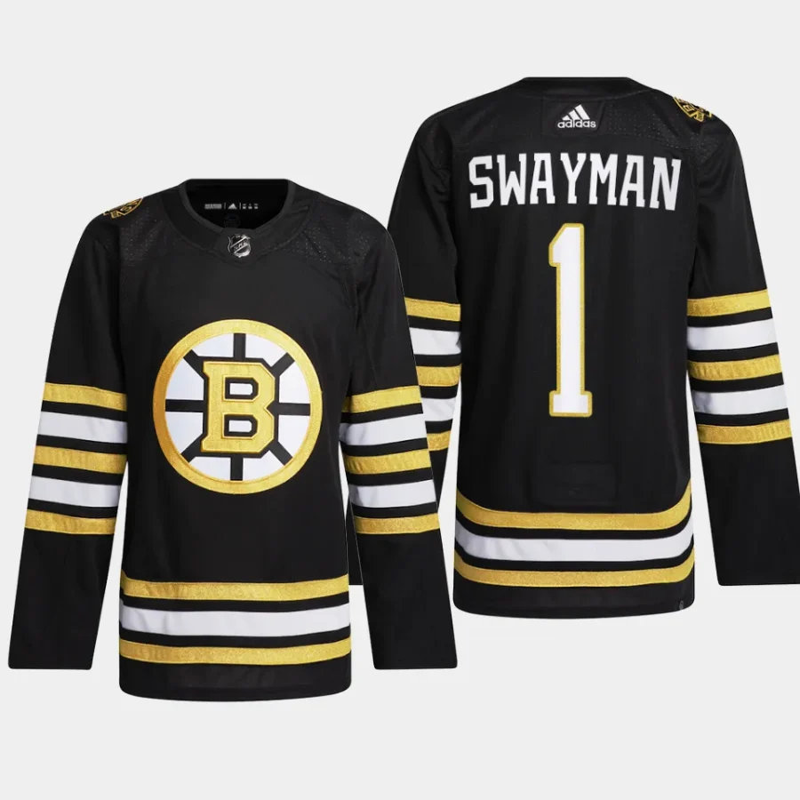 men bruins jeremy swayman 2023 24 primegreen 100th anniversary authentic player black jersey