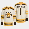 men bruins jeremy swayman 2023 24 primegreen 100th anniversary authentic player cream jersey