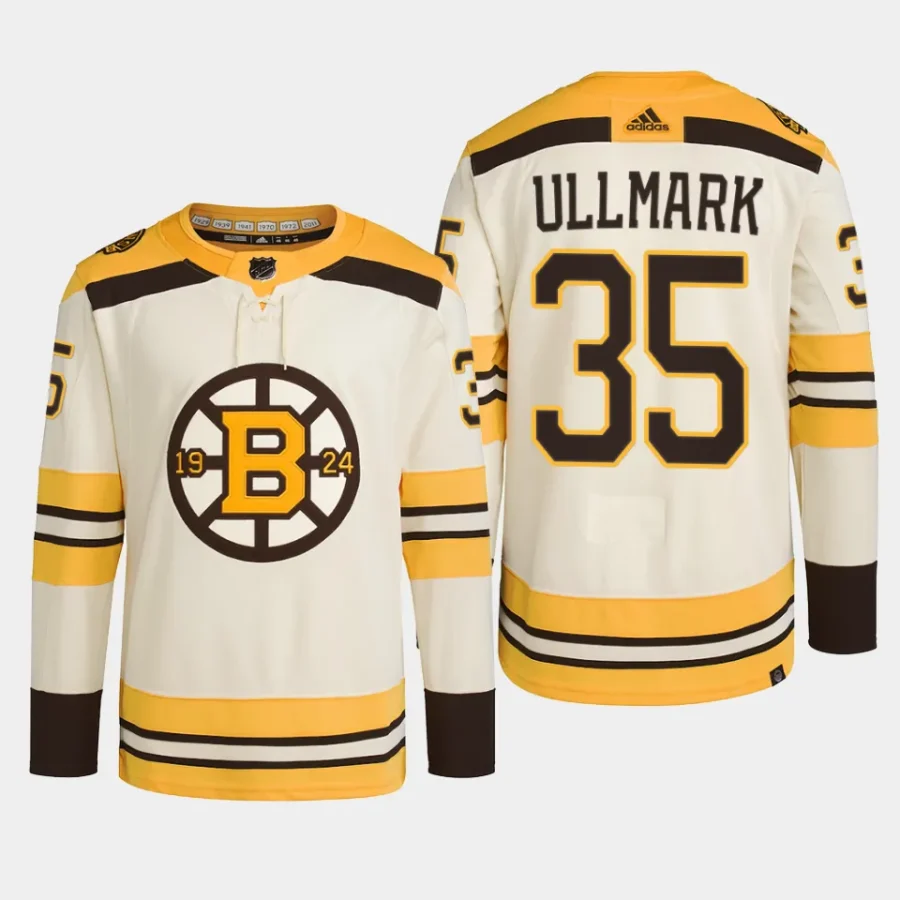 men bruins linus ullmark 2023 24 primegreen 100th anniversary authentic player cream jersey