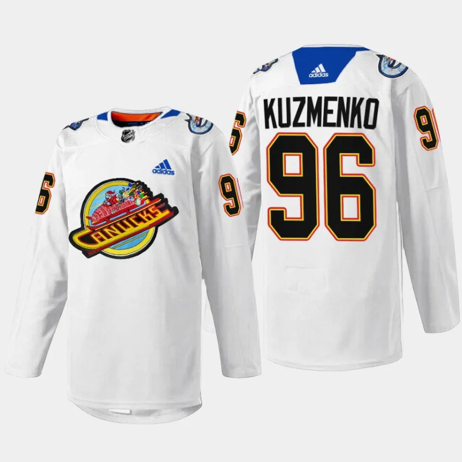 men canucks andrei kuzmenko 2023 pre game sweater christmas night white jersey