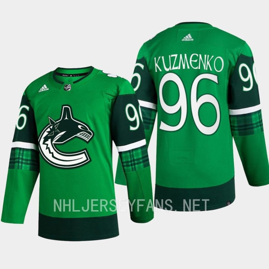 men canucks andrei kuzmenko 2023 st. patricks day primegreen authentic jersey green