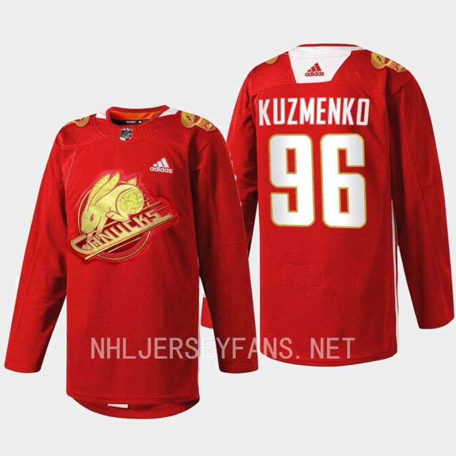 men canucks andrei kuzmenko rabbit warm up 2023 lunar new year red jersey