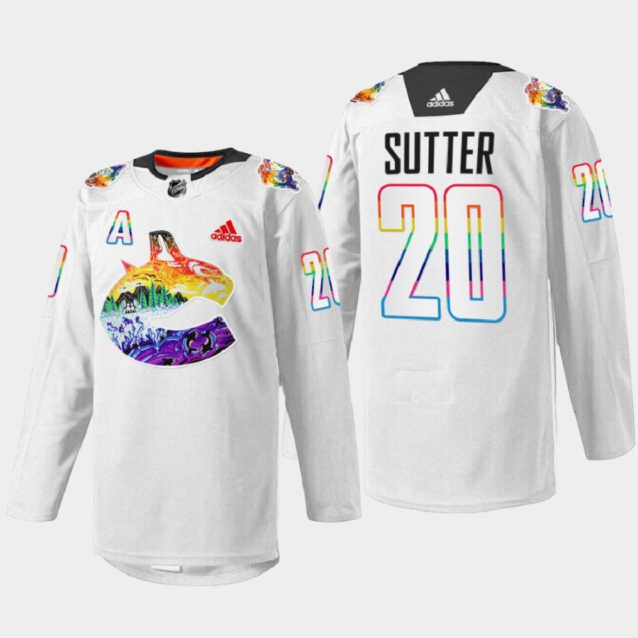 men canucks brandon sutter 2022 mio artwork warmup pride night white jersey