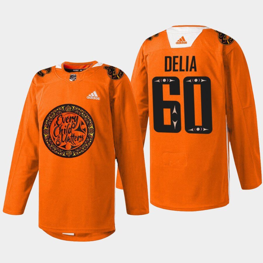 men canucks collin delia warmup national day for truth and reconciliation 2022 orange jersey