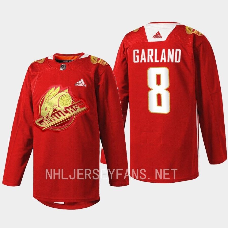 men canucks conor garland rabbit warm up 2023 lunar new year red jersey