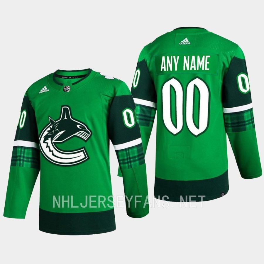 men canucks custom 2023 st. patricks day primegreen authentic jersey green