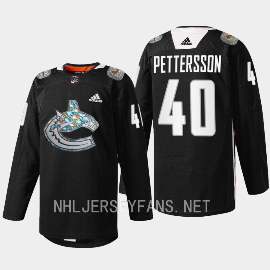 men canucks elias pettersson heritage warm up black history month 2023 black jersey