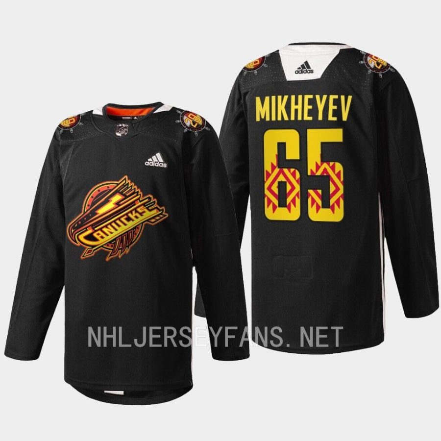 men canucks ilya mikheyev 2023 warm up first nations celebration black jersey