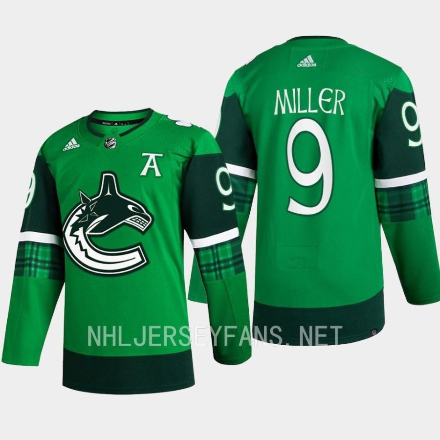 men canucks j.t. miller 2023 st. patricks day primegreen authentic jersey green