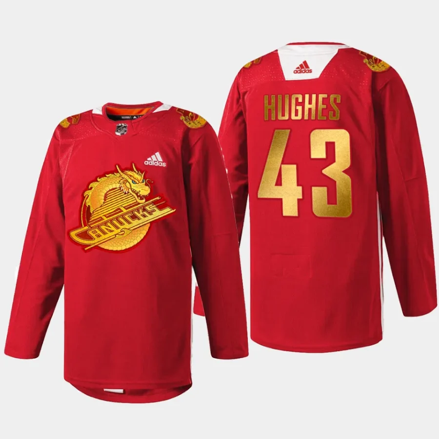 men canucks quinn hughes 2024 lunar new year red jersey