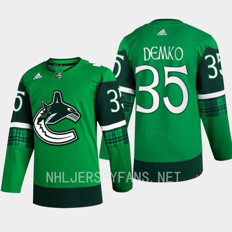 men canucks thatcher demko 2023 st. patricks day primegreen authentic jersey green