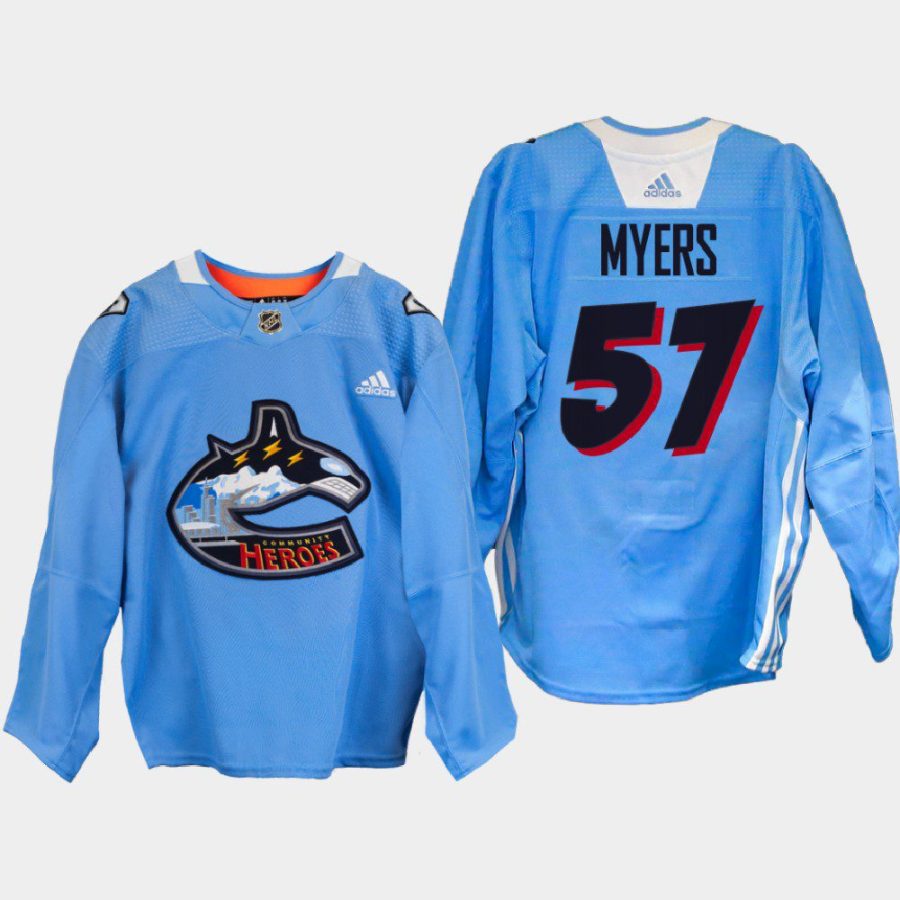 men canucks tyler myers 2022 warm up community heroes blue jersey