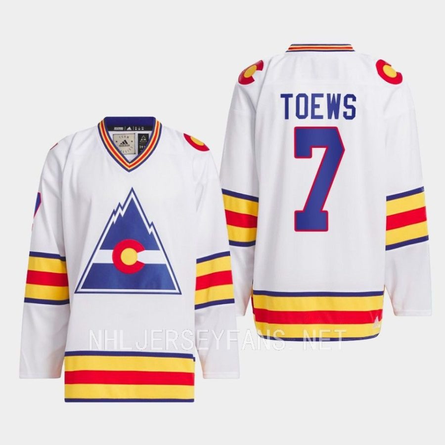 men colorado rockies devon toews 1977 hockey team classic white jersey