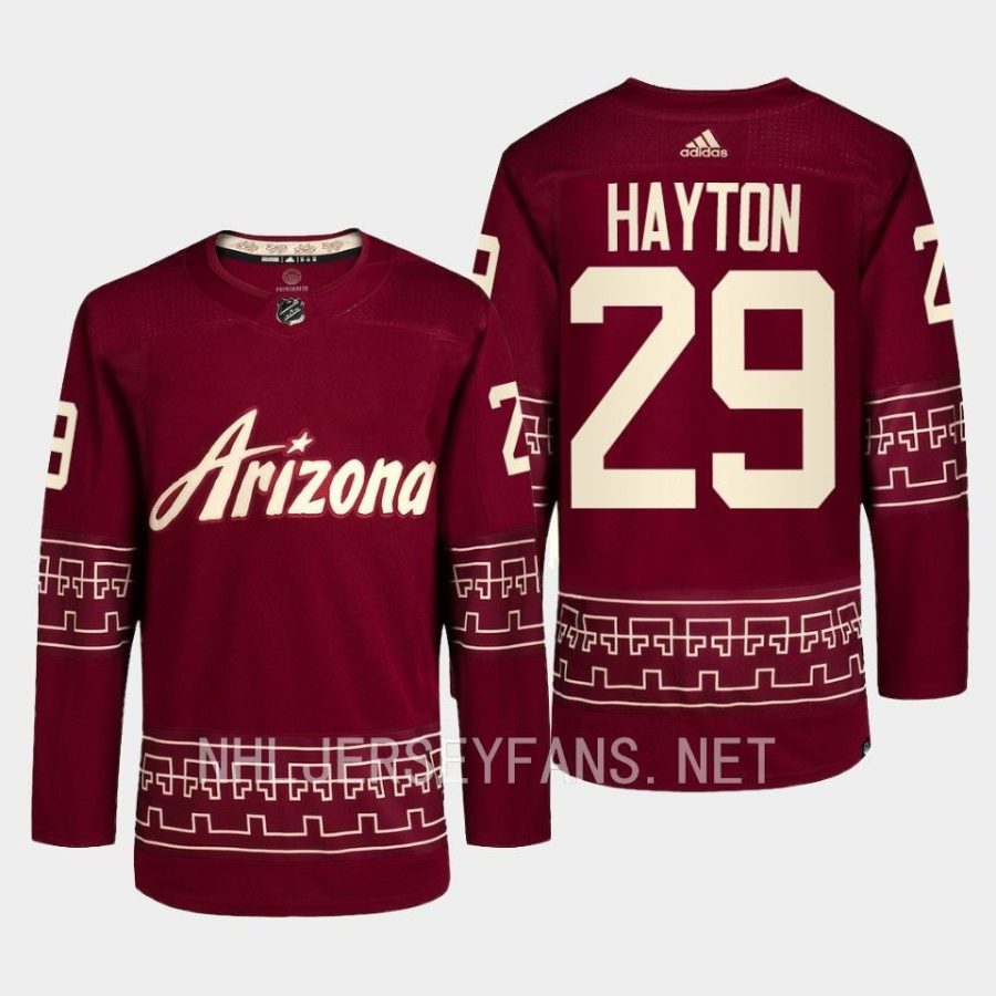 men coyotes barrett hayton 2022 23 primegreen authentic desert night alternate garnet jersey