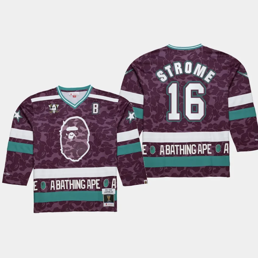 men ducks ryan strome camo nhl bape mitchell ness purple jersey