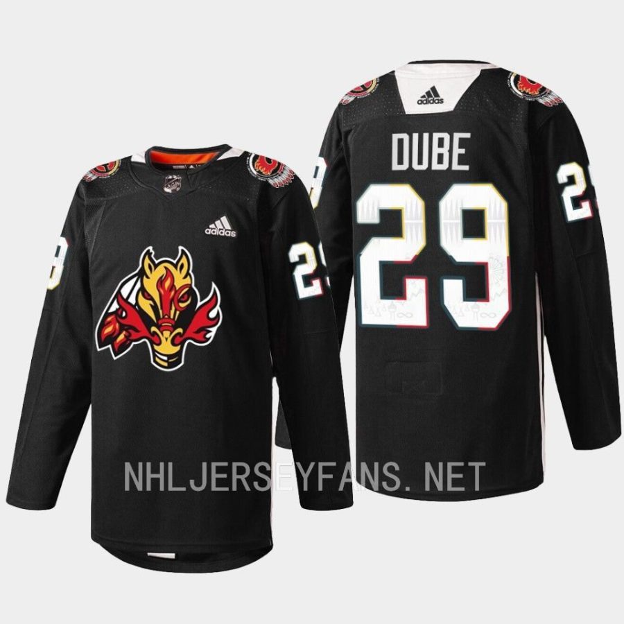 men flames dillon dube 2023 warmup indigenous celebration night black jersey