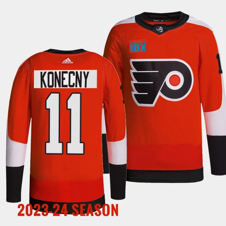 men flyers travis konecny 2023 24 primegreen home authentic pro burnt orange jersey