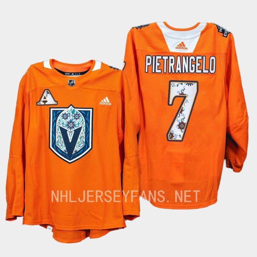 men golden knights alex pietrangelo 2022 warmups hispanic heritage night orange jersey