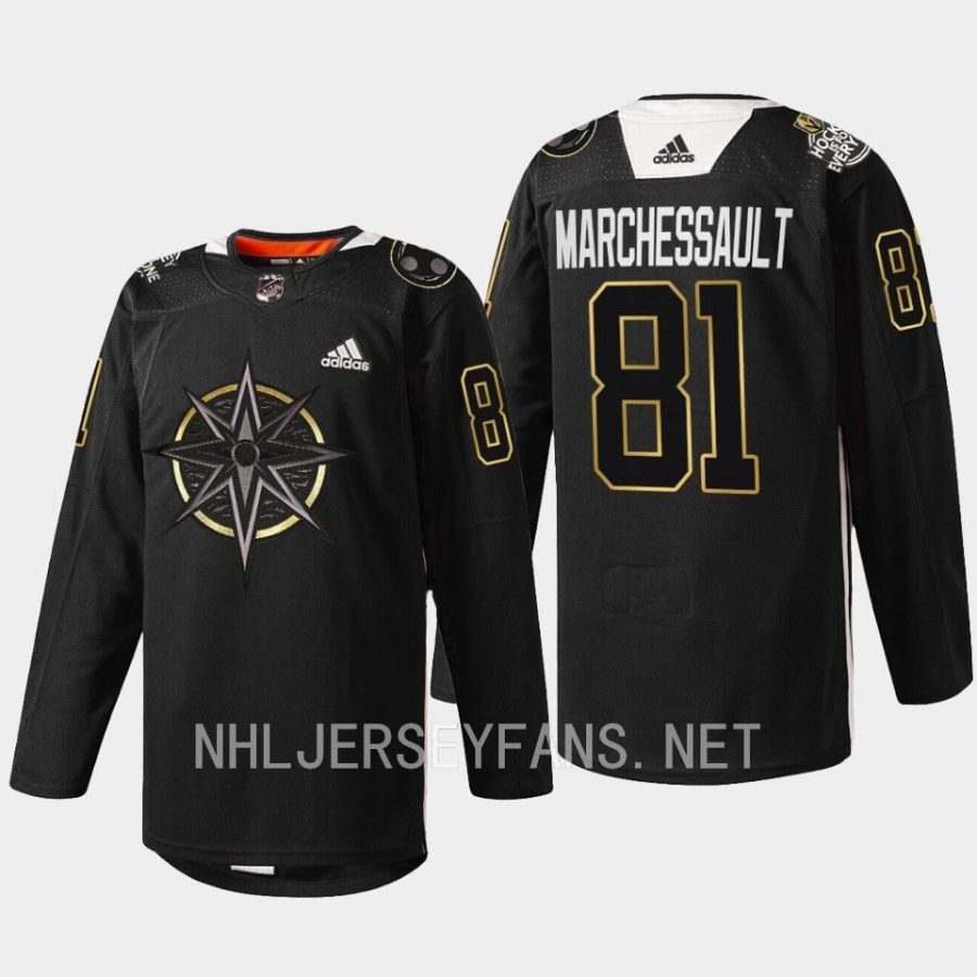 men golden knights jonathan marchessault warmups black history night 2023 black jersey