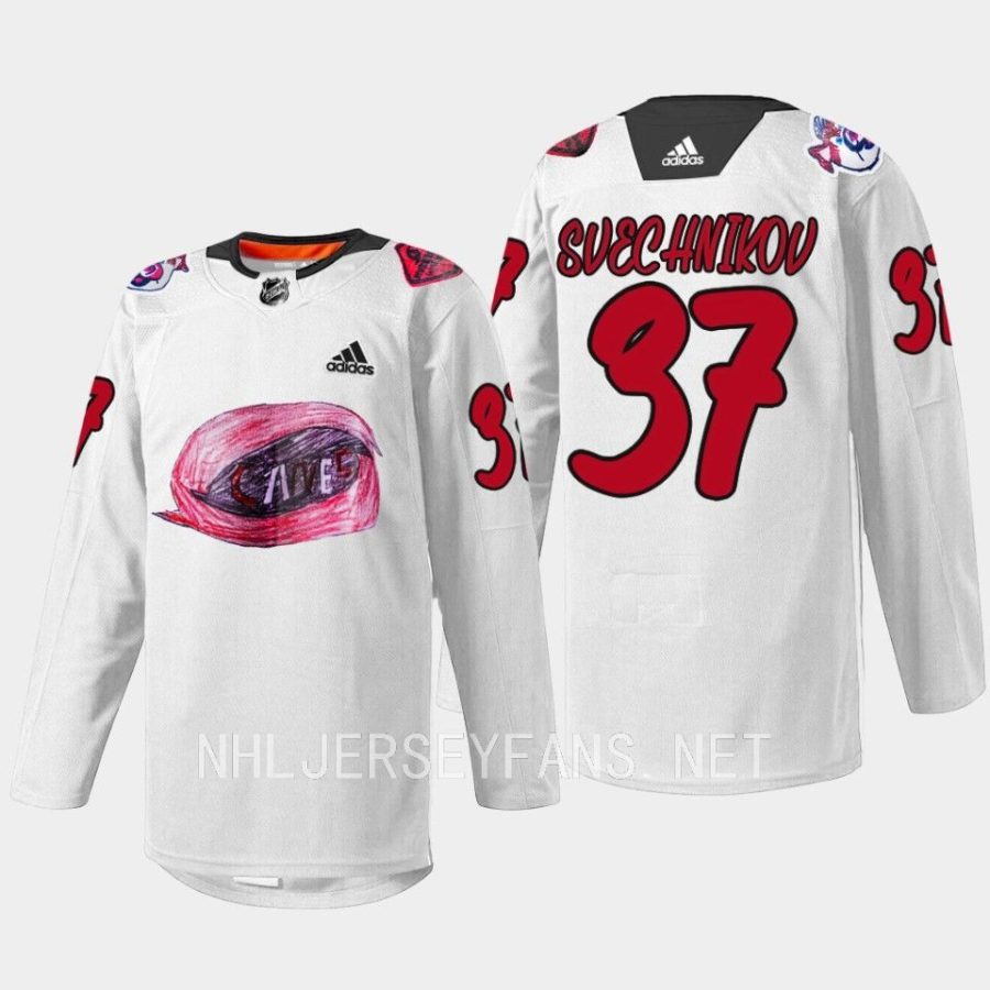 men hurricanes andrei svechnikov warmup 2023 kids day white jersey