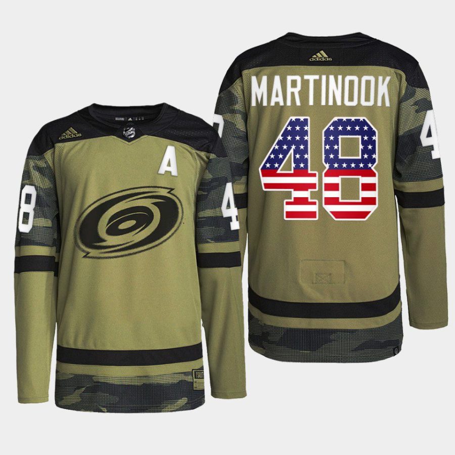 men hurricanes jordan martinook 2023 warmup military appreciation camo jersey