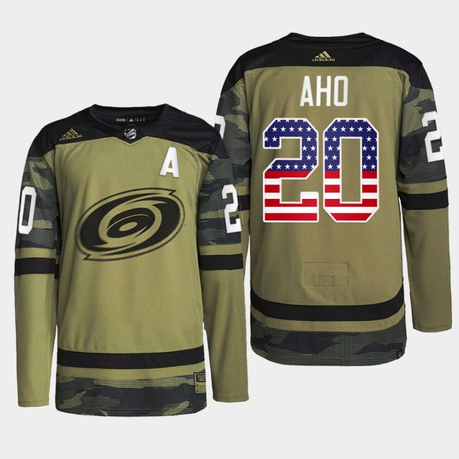 men hurricanes sebastian aho 2023 warmup military appreciation camo jersey