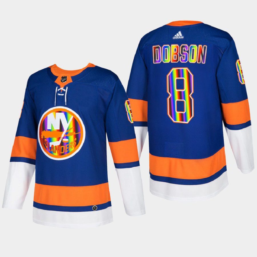 men islanders noah dobson hockeyisforeveryone pride night 2022 royal jersey