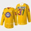 men jets connor hellebuyck warmup south asian heritage night 2023 gold jersey