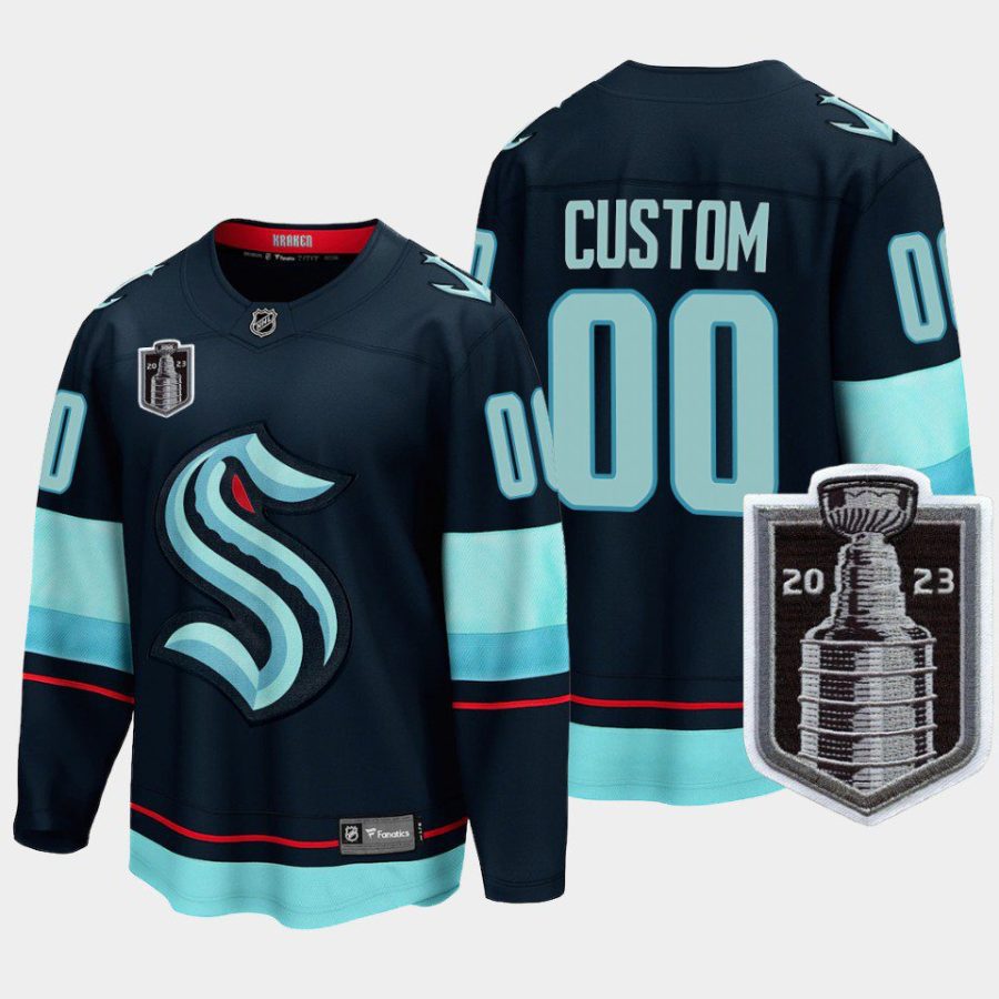 men kraken custom home 2023 stanley cup playoffs blue jersey