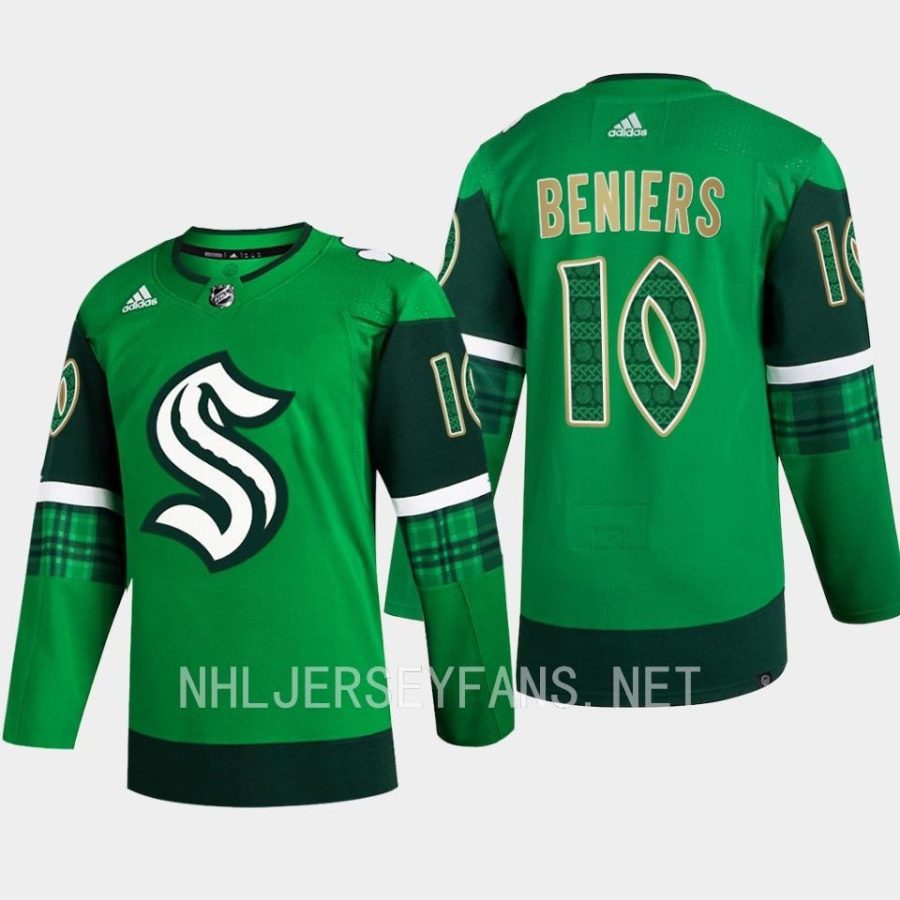 men kraken matty beniers primegreen authentic 2023 st. patricks day green jersey