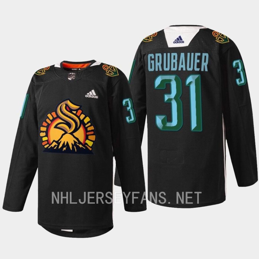 men kraken philipp grubauer 2023 specialty warmup black history month black jersey