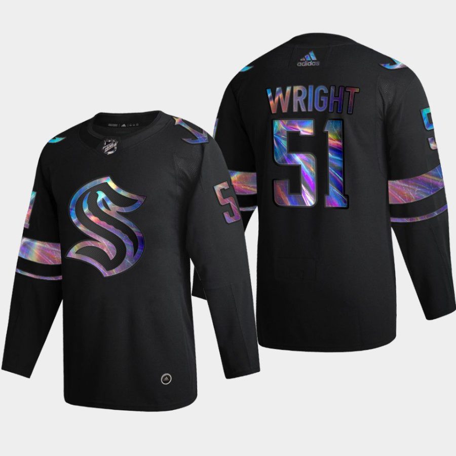 men kraken shane wright 2022 nhl draft iridescent holographic black jersey