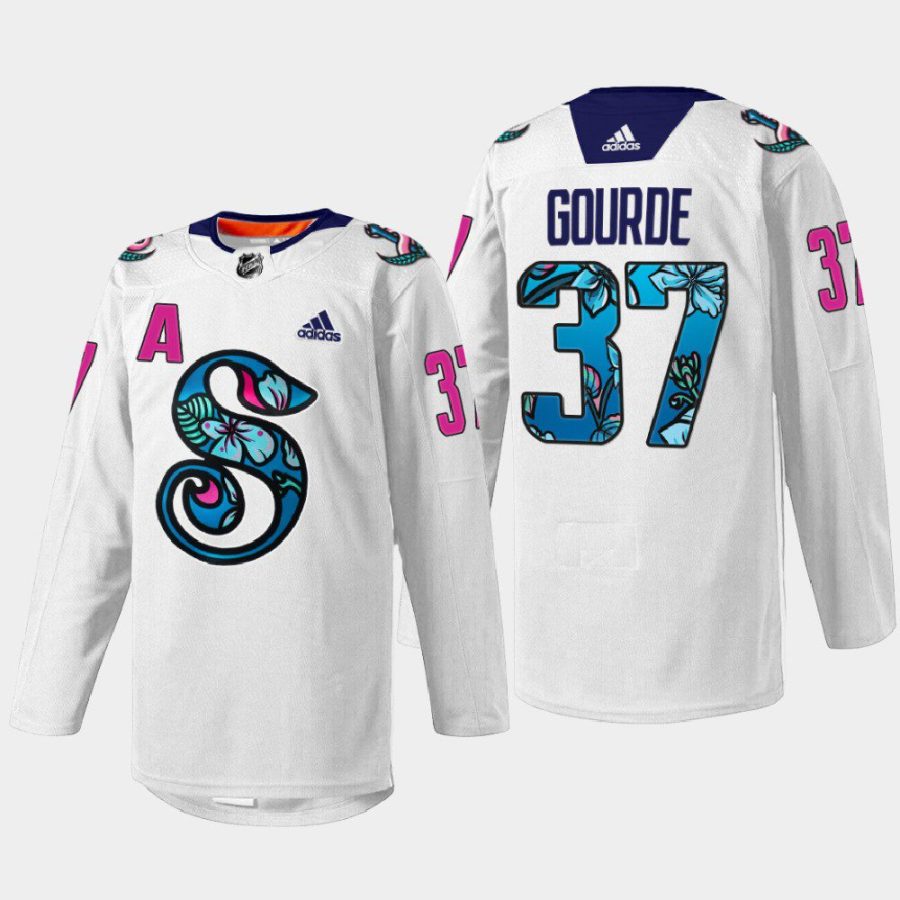 men kraken yanni gourde 2022 warmup pride night white jersey