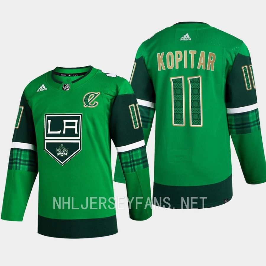 men la kings anze kopitar 2023 st. patricks day primegreen authentic jersey green