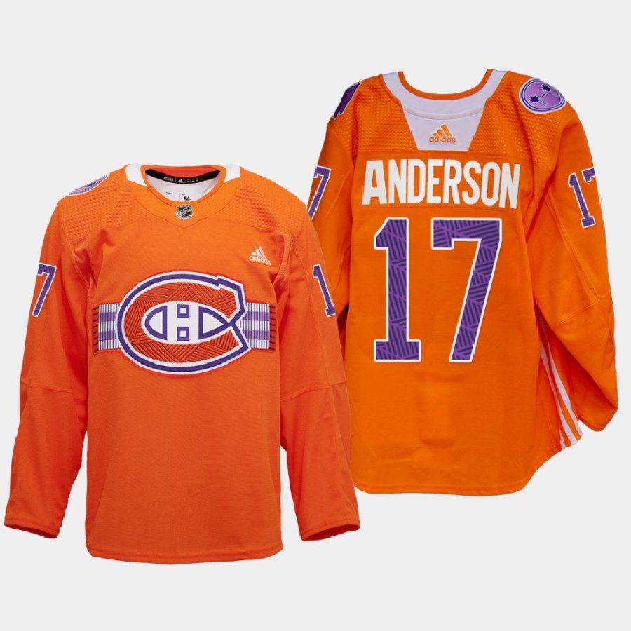 men les canadiens josh anderson warmup indigenous celebration night 2022 orange jersey