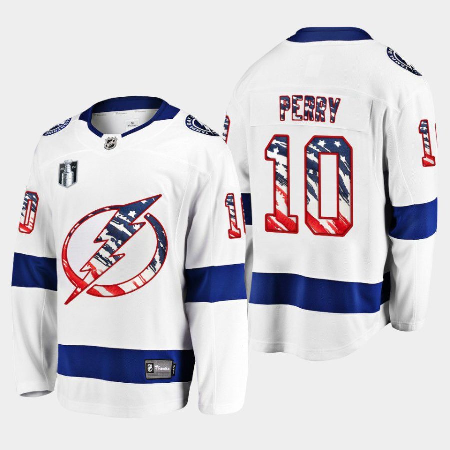 men lightning corey perry 2022 stars stripes flag 4th of july white jersey