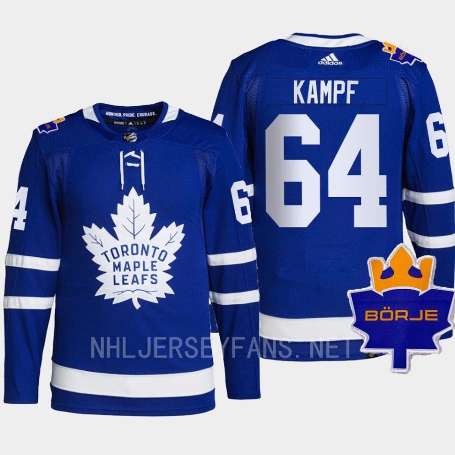 men maple leafs david kampf 2022 authentic the king borje patch blue jersey